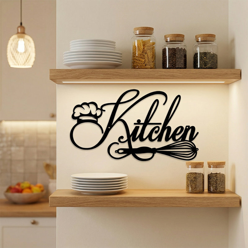 Enseigne murale rétro vintage en métal avec chapeau de chef et fouet pour cuisine, salon et salle à manger