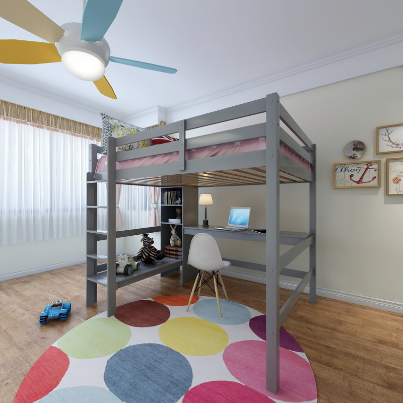 Lit mezzanine double Goober avec bureau intégré par Harriet Bee, Gris