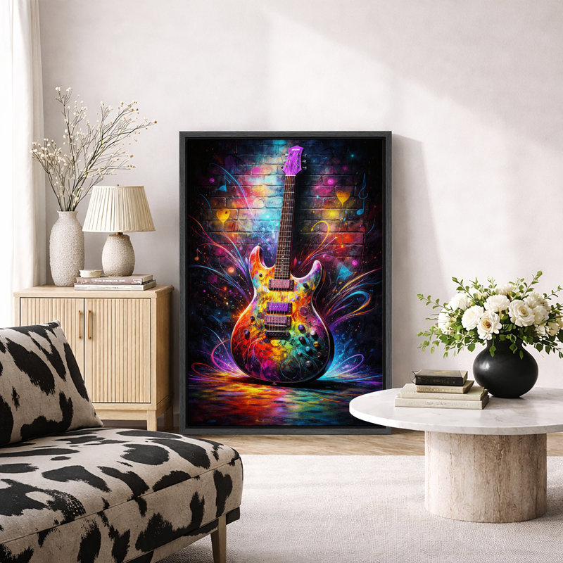 Œuvre d'art de style rue de guitare électrique colorée, images de studio de musique moderne, impression sur toile encadrée