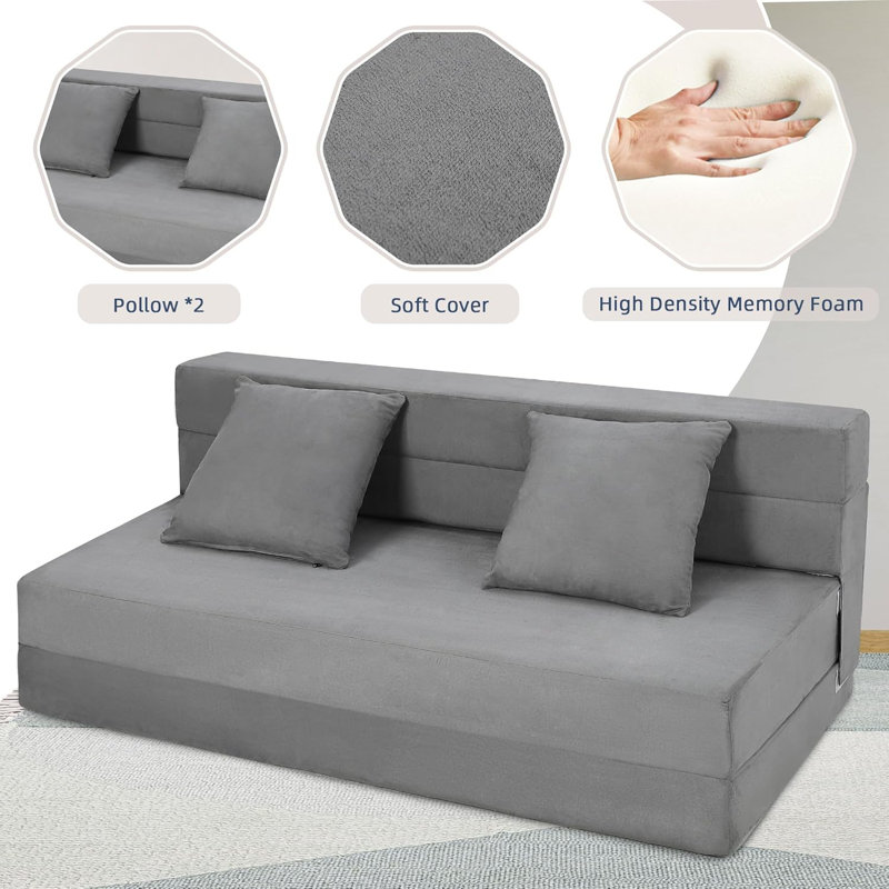 Canapé-lit pliant avec coussins, canapé-lit convertible, canapé de futon moderne, Gris