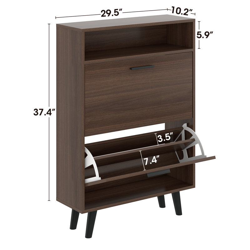 Corrigan Studio® Shoe Cabinet, Freestanding Shoe Rack With 2 Flip Drawers And Legs FSSR013, Walnut
