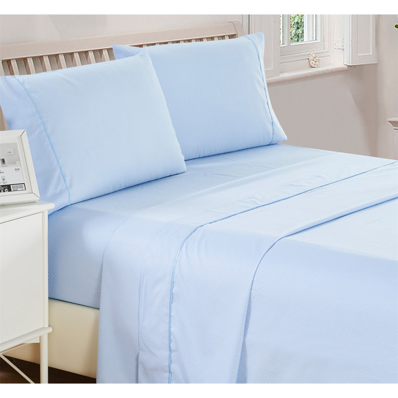 Ensemble de literie en microfibre , Ensemble de drap pour lit grand lit avec drap-hous, Bleu