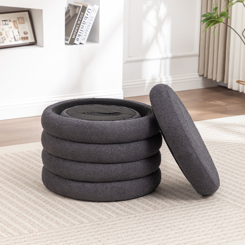 Ashyiah 23.5'' Wide Storage Ottoman With Small Stool, Black