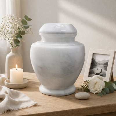 Decorative Marble Cremation Urn For Adults, Badal Gray Marbled Pattern, Large Capacity