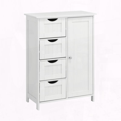 White Bathroom Storage Cabinet with Adjustable Shelf and Drawers