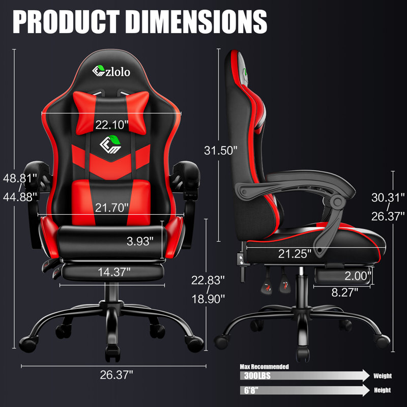 Fauteuil de jeu czlolo, fauteuil de bureau ergonomique, avec repose-pieds et support lombaire, fauteuil de jeu inclinable à dossier haut