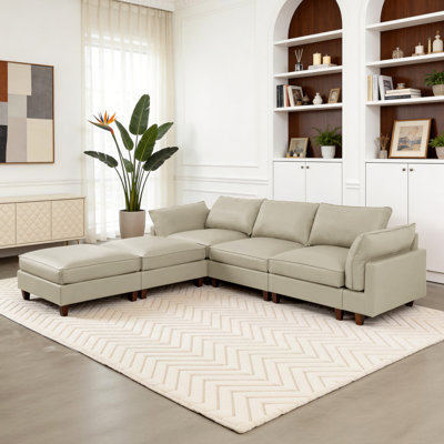 Canapé modulaire rembourré 3 pièces avec 2 repose-pieds