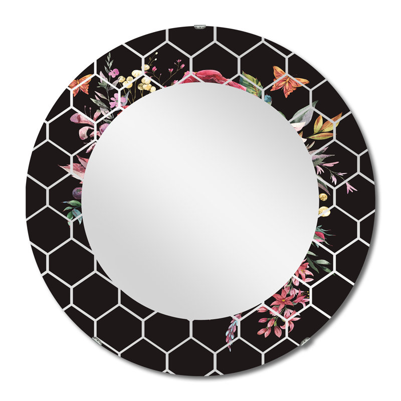 Sculpture grecque rétro avec fleurs séchées - miroir mural traditionnel, 32 po x 32 po