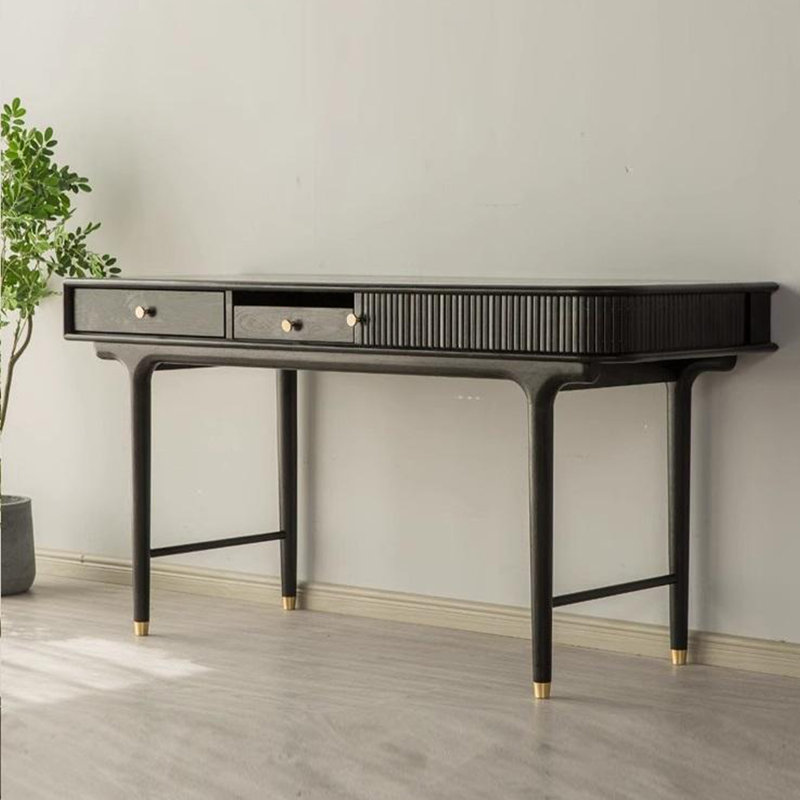 Black Rectangular Solid Wood with 2 drawers desk, 30.31" H x 55.12" W x 21.65" D