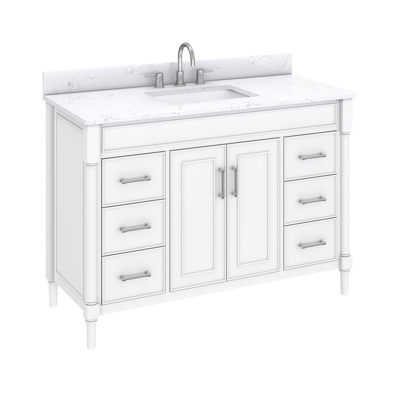 White 49'' Single Bathroom Vanity with Engineered Stone Top