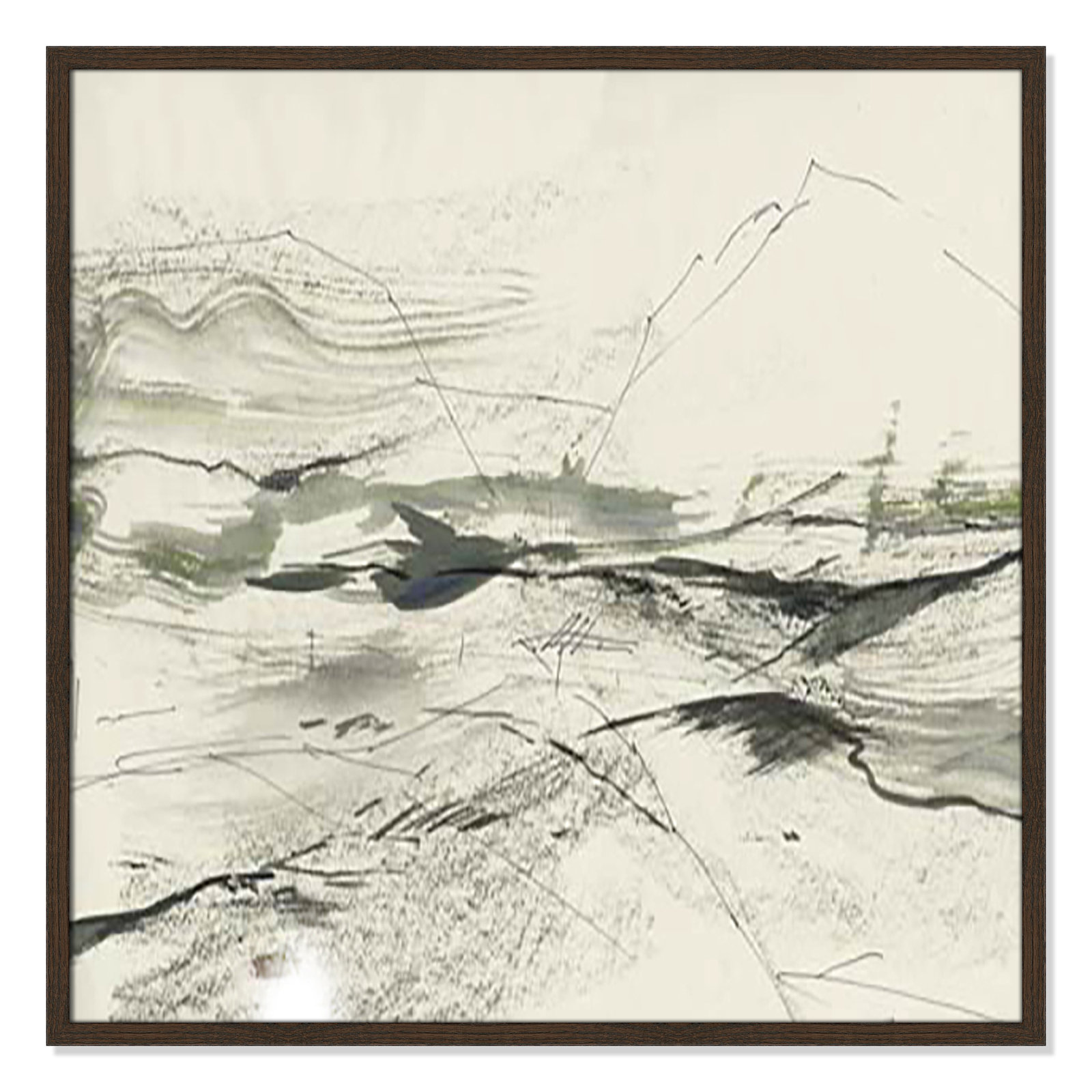 Green Sketches Print, 32" H x 32" W x 1.25" D, Walnut Slim Framed