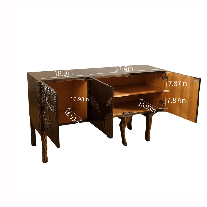 Multi-functional solid wood relief sideboard