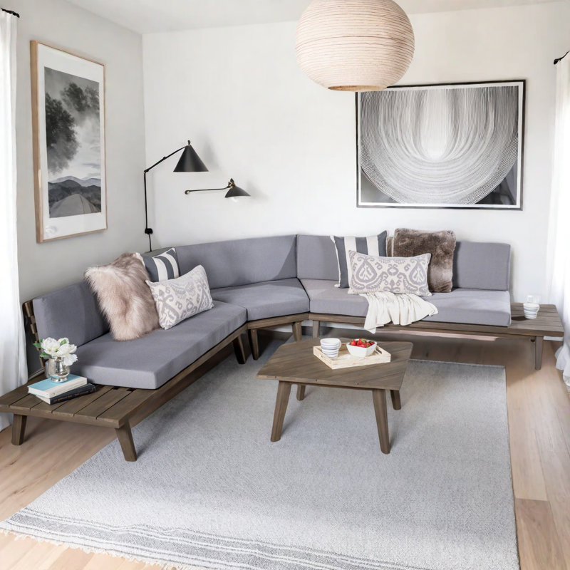 Canapé modulaire symétrique avec repose-pieds Bynum, Gris