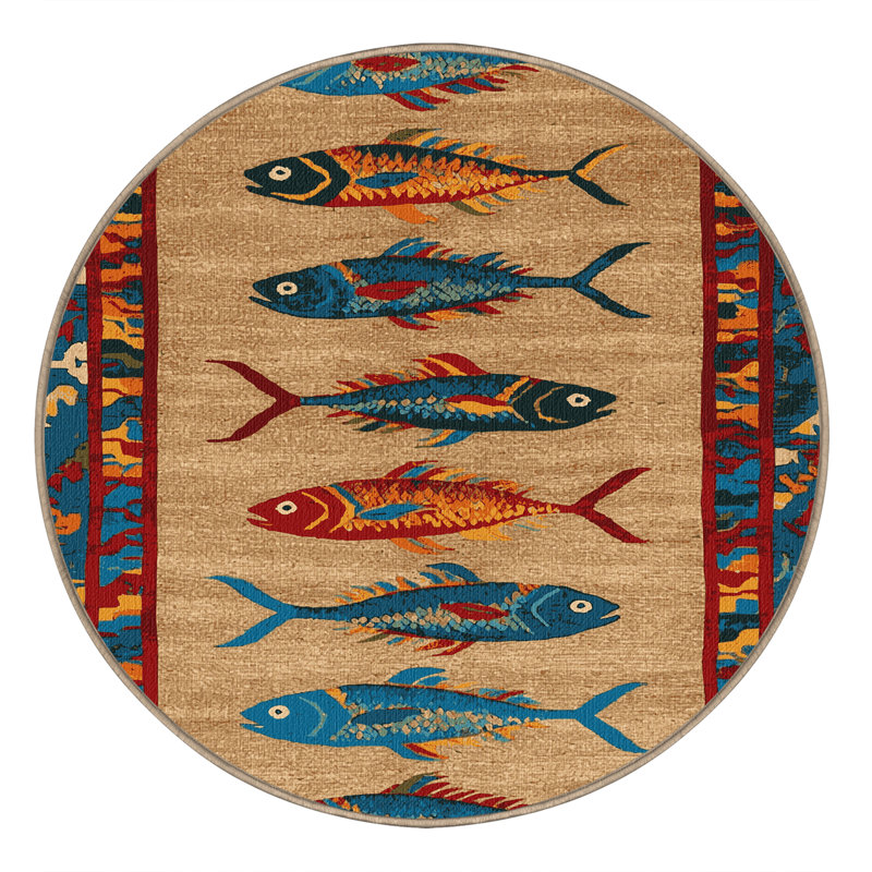  Tapis hawaïen lavable à bordure de poisson, Rectangle 7 pi x 9 pi