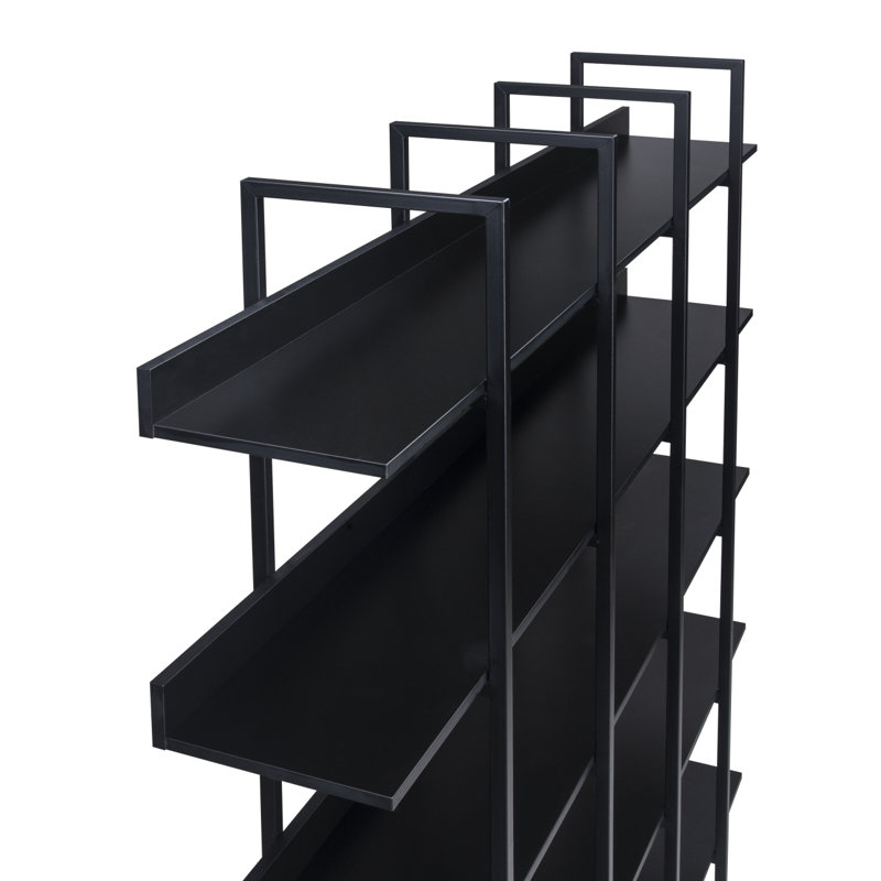 5 Tier Bookcase Home Office Open Bookshelf, Vintage Industrial Style Shelf With Frame, Black