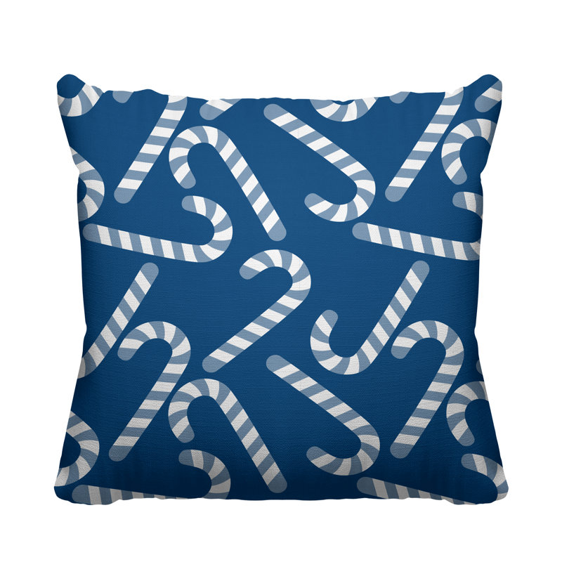 Coussin décoratif intérieur / extérieur Christmas Candy Cane, L 17 po x H 17 po, Bleu céruléen