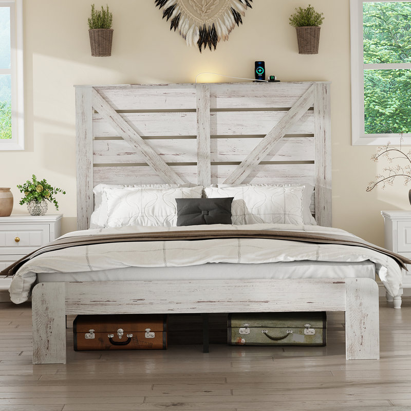 Tête de lit pour grand lit, lit plateforme en bois avec conception silencieuse, aucun sommier nécessaire, assemblage facile et rangement sous le lit