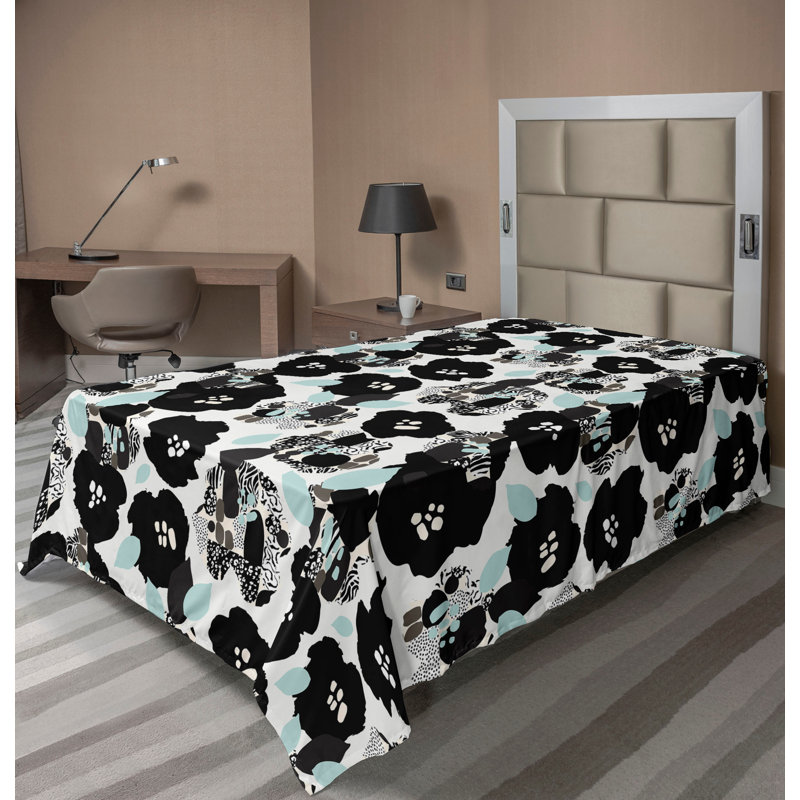 Drap plat Ambesonne, Drap plat pour lit simple TG, Gris anthracite, écume de mer / abstrait