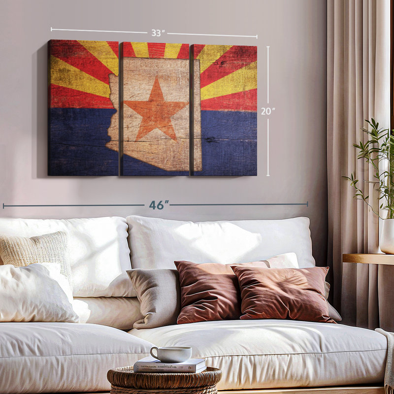 «State Map Over Arizona Flag», 3 pièces sur toile, H 20 po x l 33 po x P 1,25 po
