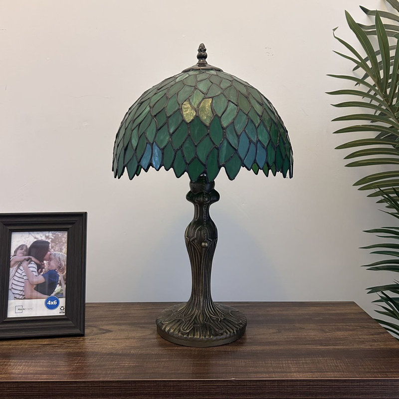 Lampe de table en verre coloré teinté vert avec ampoules DEL incluses 12 po x P 12 po x H 19 po