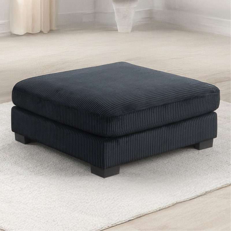 Tissu de velours côtelé de style moderne Bentley revêtu de tissu OTTOMAN avec structure en bois (seulement OTTOMAN), Noir