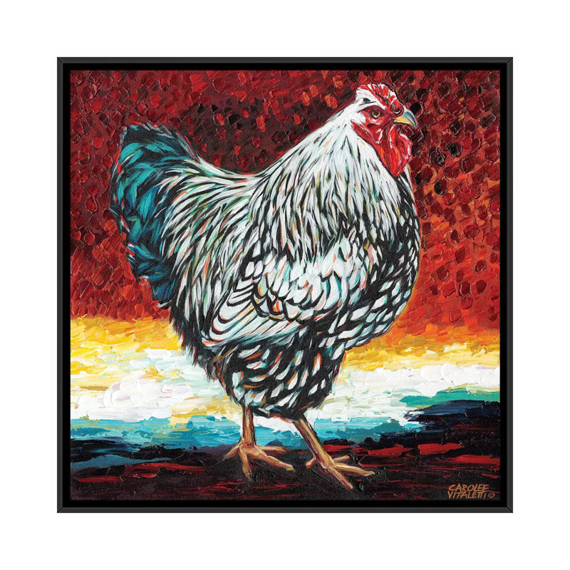 «Fancy Chicken I», impression sur toile tendue, H 18 po x l 18 po x P 1,5 po, Toile avec cadre noir, Pas de tapis