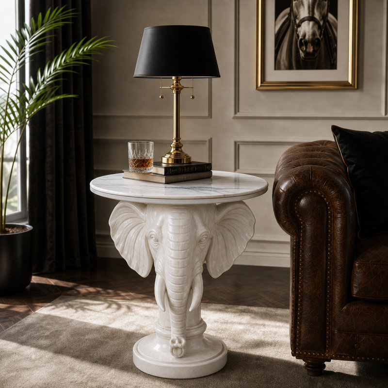 Ivory Elephant Head Side Table