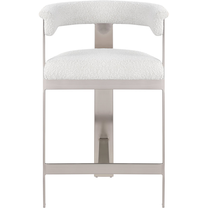 Tabouret de comptoir 26 po Romeo, Tissu crème bouclé, Chrome brossé