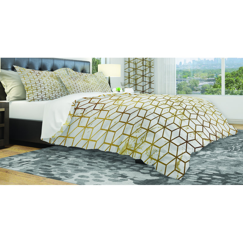 Ensemble de housse de couette à cubes géométriques designart, Housse de couette très grand + 2 taies décoratives