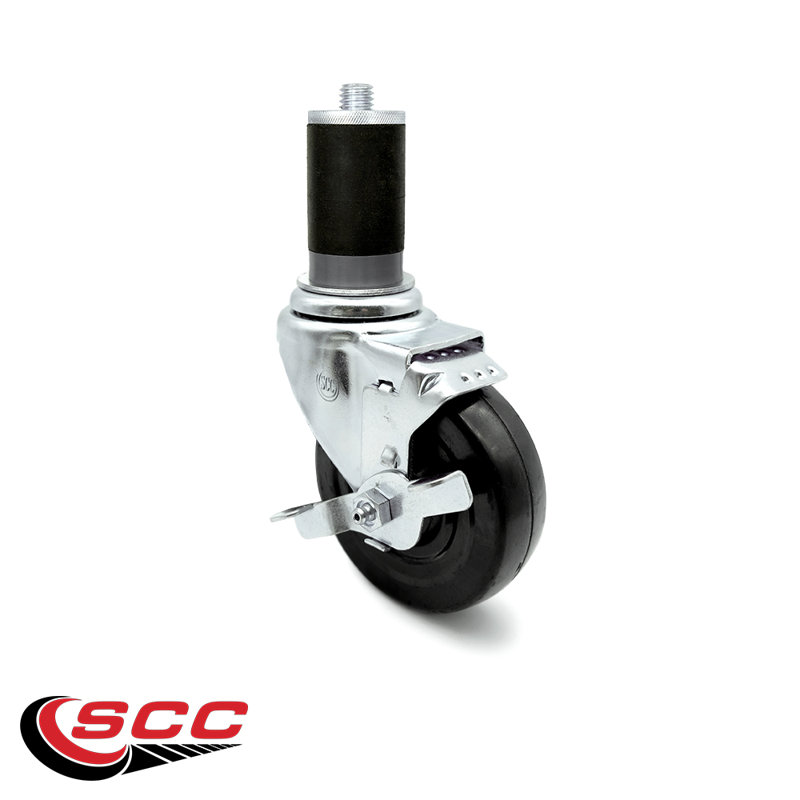 4 Inch Hard Rubber Wheel Swivel 1-5/8 Inch Expanding Stem Caster Set Brake SCC/SCC-EX20S414-HRS-TLB-MTG47-4