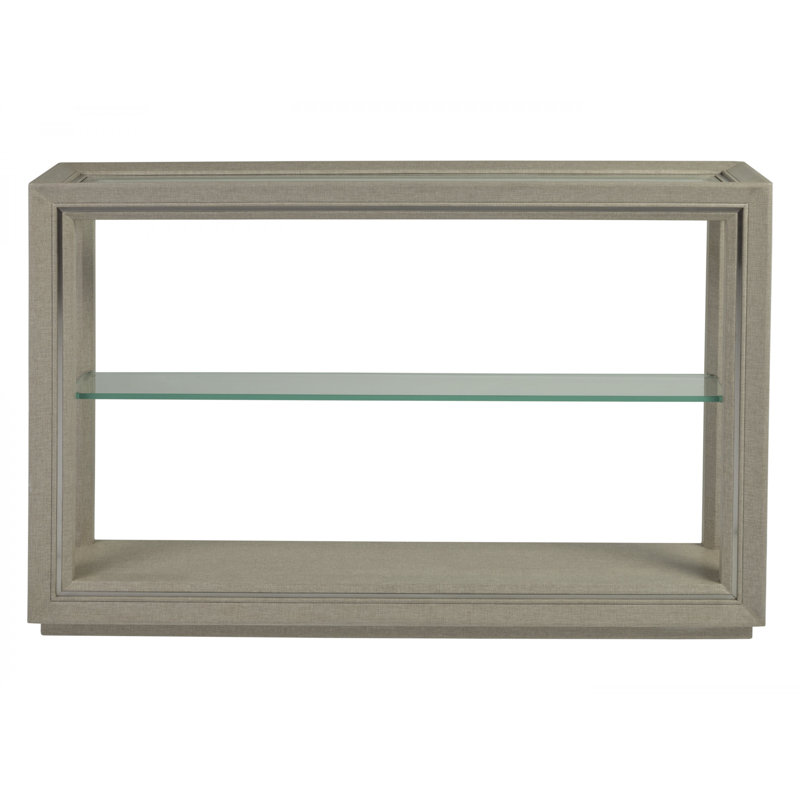 Zeitgeist 54'' Gray Linen & Brushed Steel Console with Glass Shelf