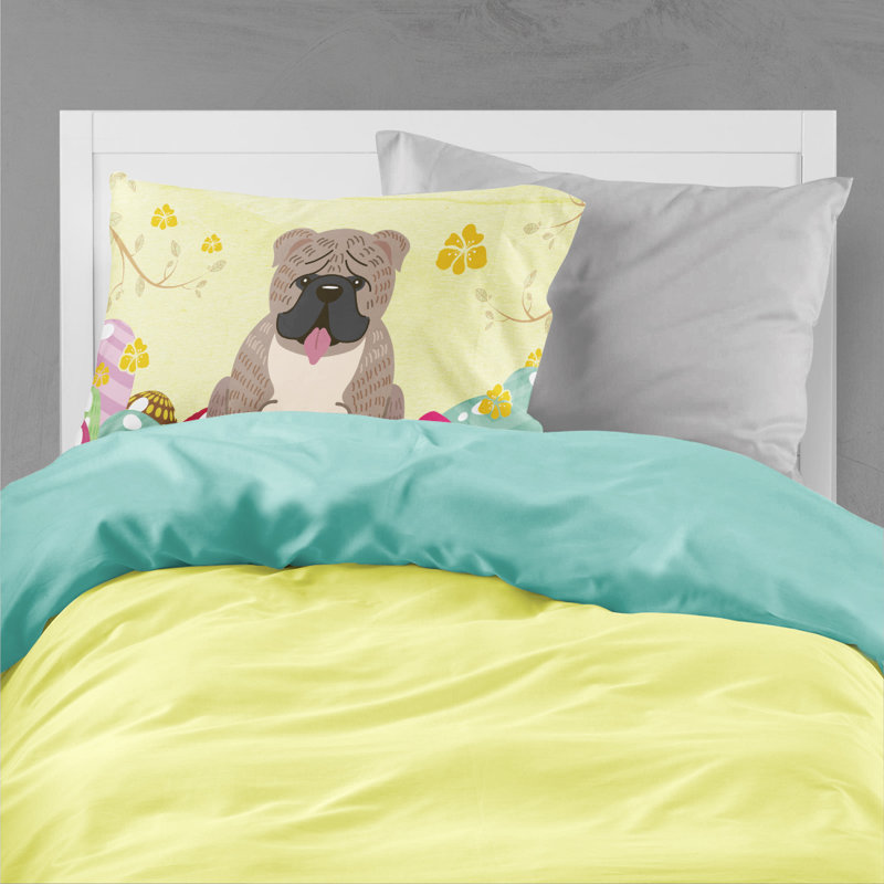 Taie d’oreiller œufs de pâques, Bouledogue anglais bringé gris