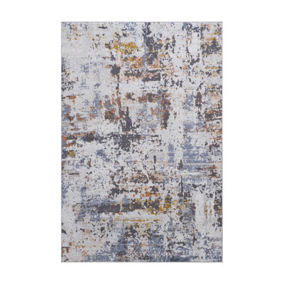 Collection Ivory/Blue /Abstract Non-Shedding Living Room Bedroom Dining Home Office Stylish and Stain Resistant Area Rug