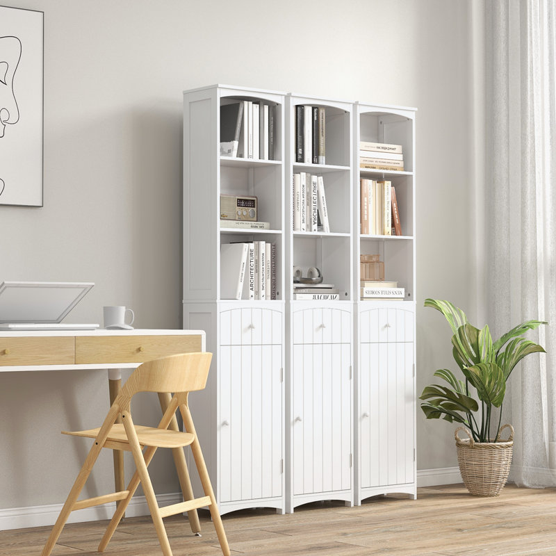 Armoire de rangement pour salle de bain, grande tour à linge avec tablettes et tiroir