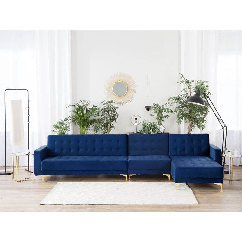 Childers 5 Seater Velvet Sofa Bed, Right Hand Facing, Navy Blue