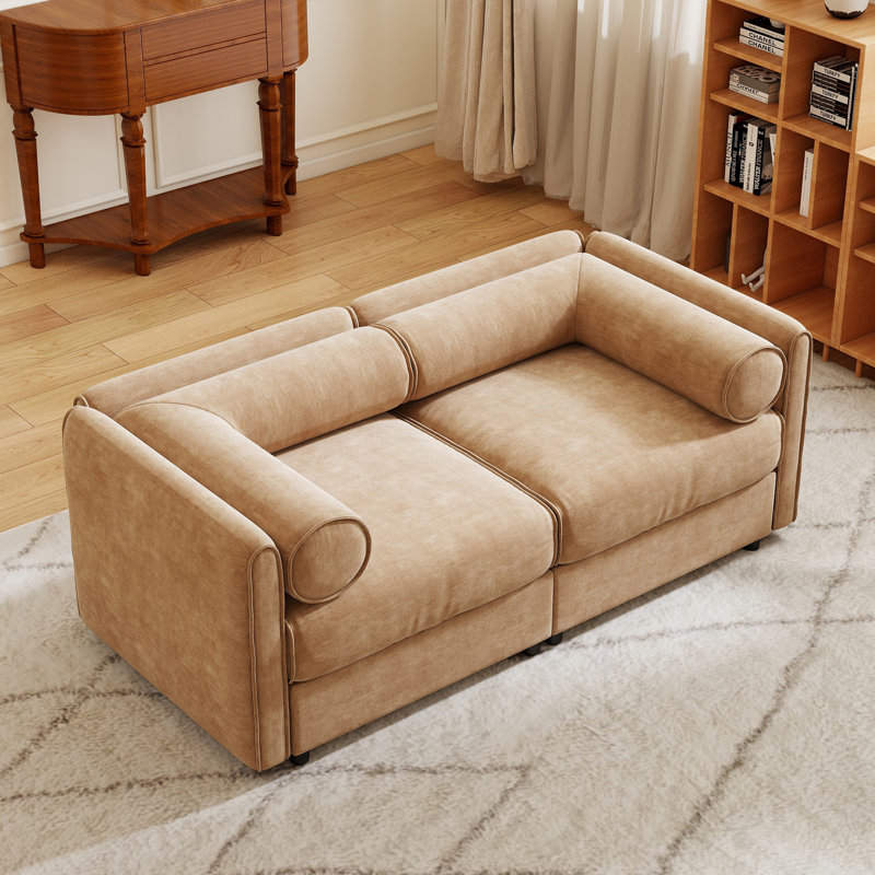 Canapé modulaire rembourré avec sièges de rangement, Chameau, H 27,9 po x l 109 po x P 37,4