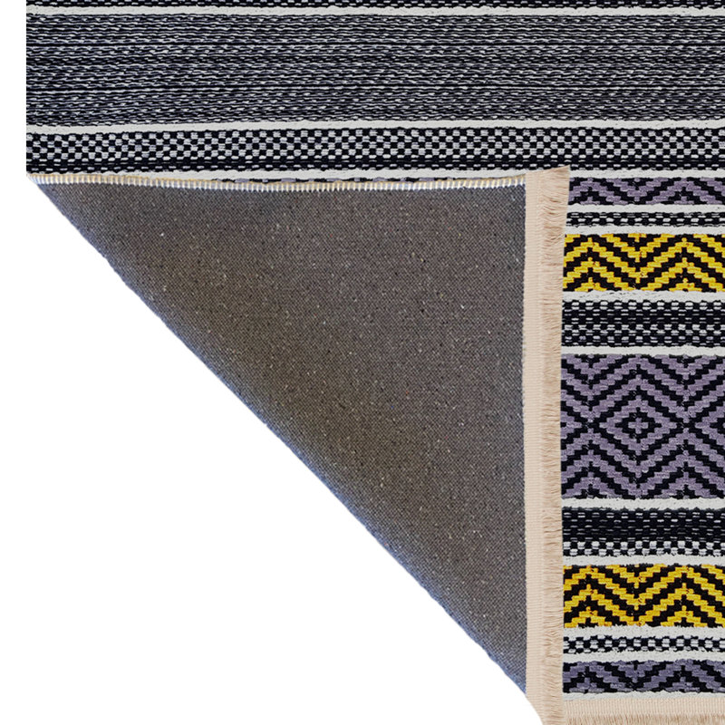 Tapis décoratif à rayures gris et jaune, Tapis de couloir 3 pi 3,37 po x 6 pi 6,74 po