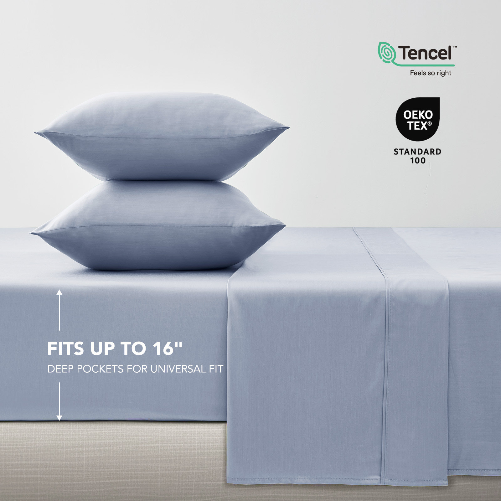 Tencel Sheet Set 4 Pieces, Pearl Blue, King Sheet Set + 1 Fitted Sheet + 2  Pillowcases