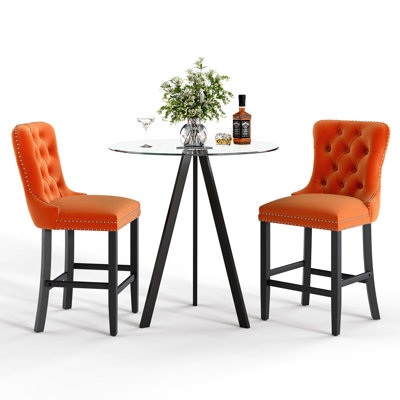 Ensemble de table de bar rond en verre trempé, ensemble de hauteur de bar, table de salle à manger ronde en verre trempé et tabourets de bar en hauteur