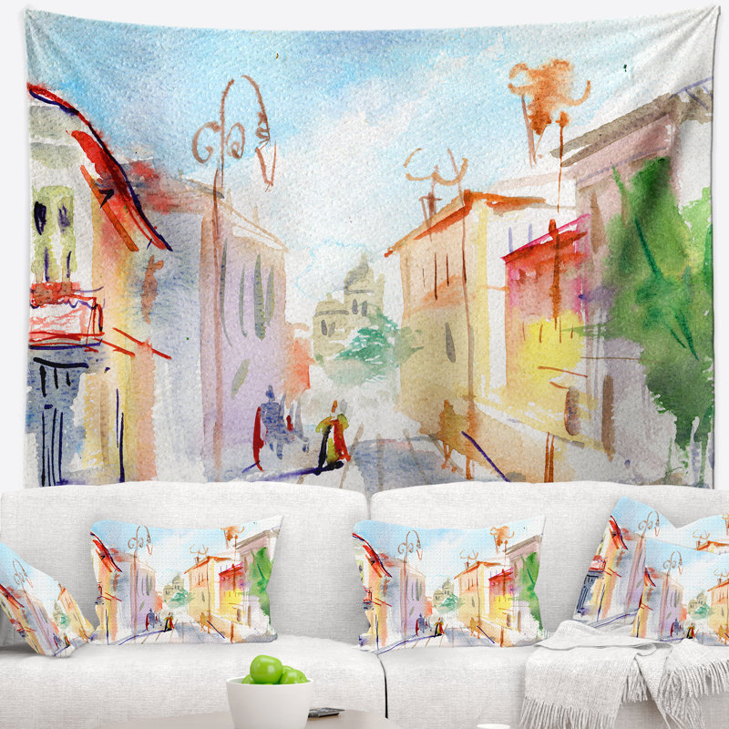 Tapisserie de rue illustrée parisienne Cityscape, H 32 po x l 39 po