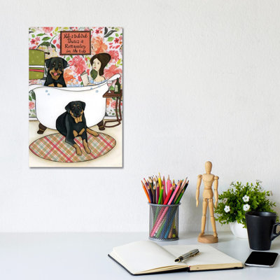 Rottweiler In The Tub by Jamie Morath - Print on Canvas