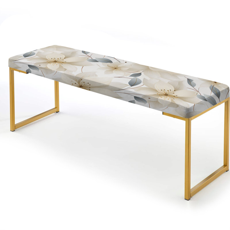 Elegant Ivory Floral Pattern - Floral Upholstered Gold Bench