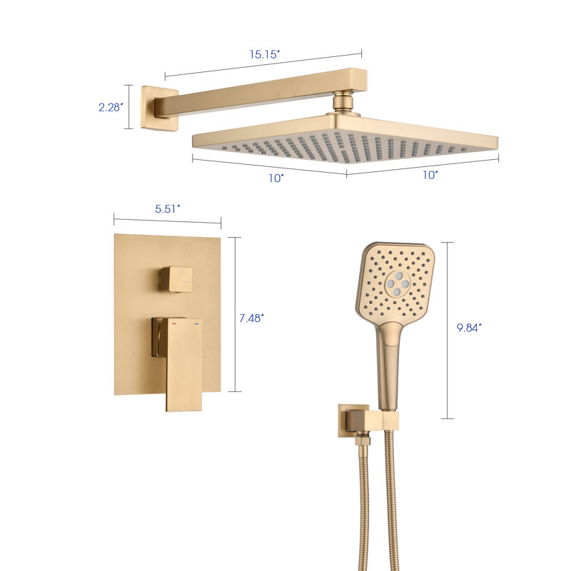 Système de douche puissant avec valve brute, Or brossé