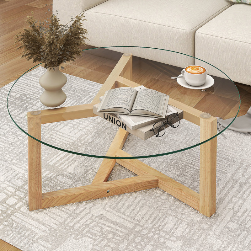 Round Glass Coffee Table, Natural.
