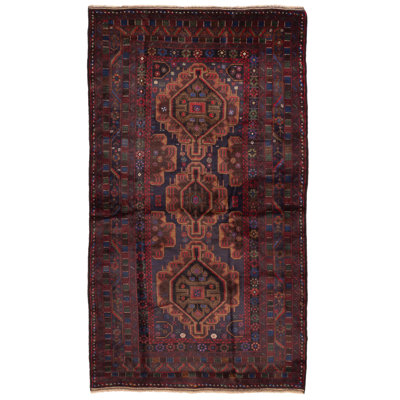 Tapis bleu marine Teimani 4 pi 4 po x 7 pi 9 po