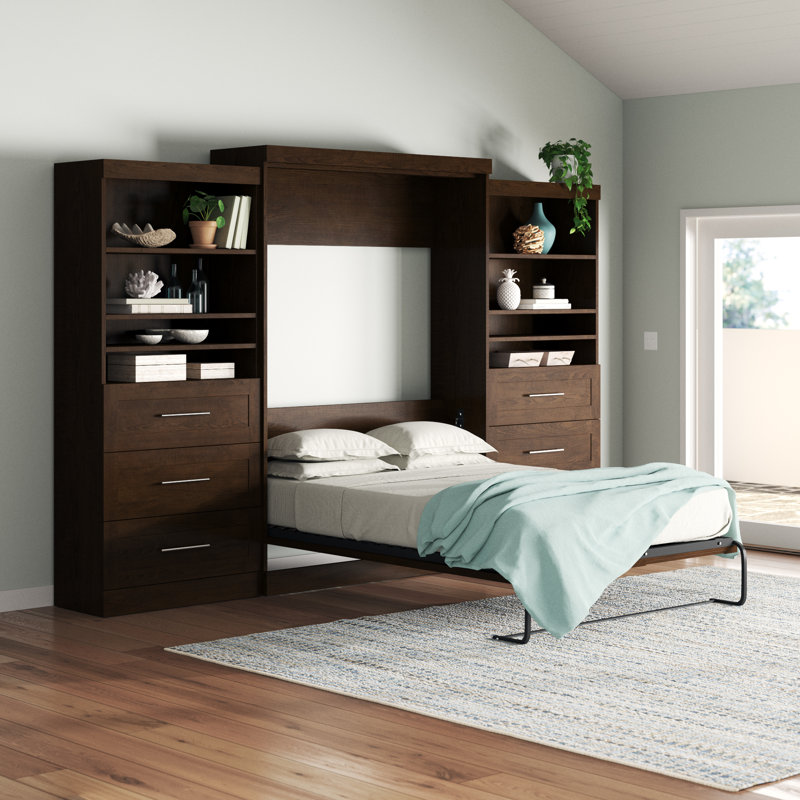 Lit plateforme escamotable avec rangement Arlex, Grand, Gris rustique