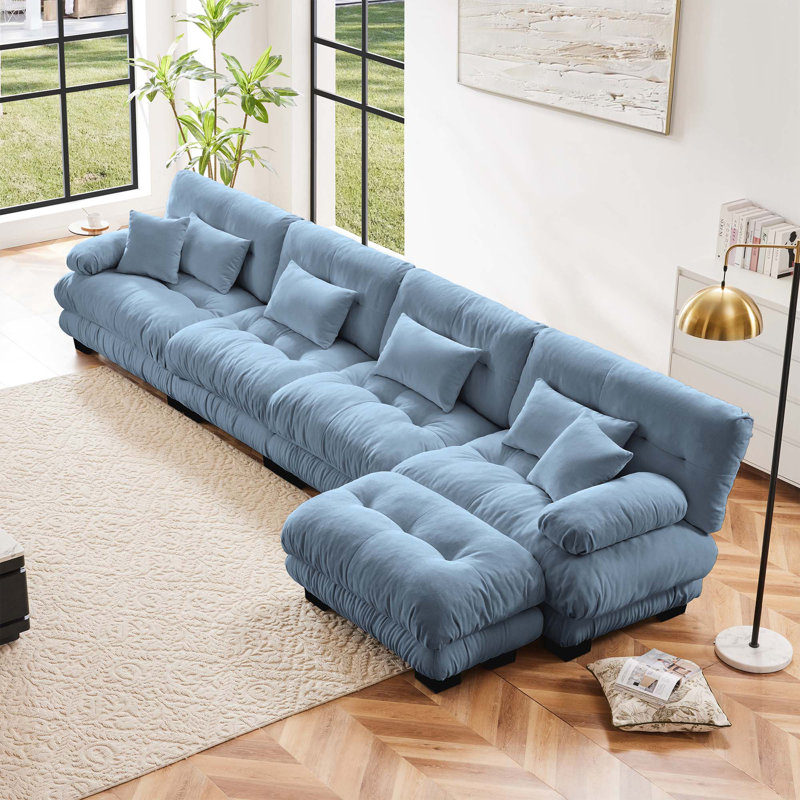 Canapé modulaire Rudy Boneless, Chenille bleu, H 35,4 po x l 173,2 po x P 36 po
