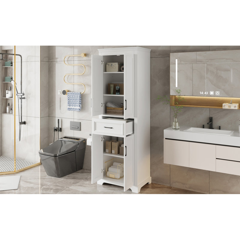 Meuble-lavabo autoportant de 70,8 po de conception moderne et élégante, 4 portes et 1 tiroir, rangement peu encombrant avec tablettes réglables, portes à charnières amortissantes, finition peinte durable