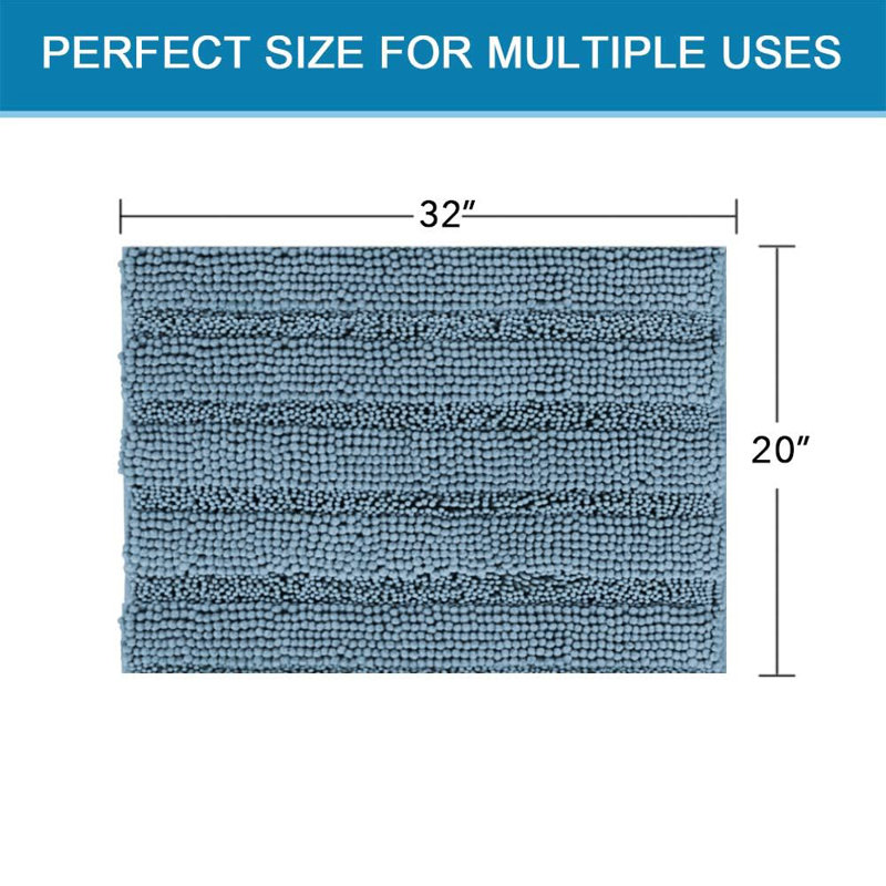 Joaquin Plush Chenille Non-Slip Bath Rug, Stone Blue, 20" W x 32" L