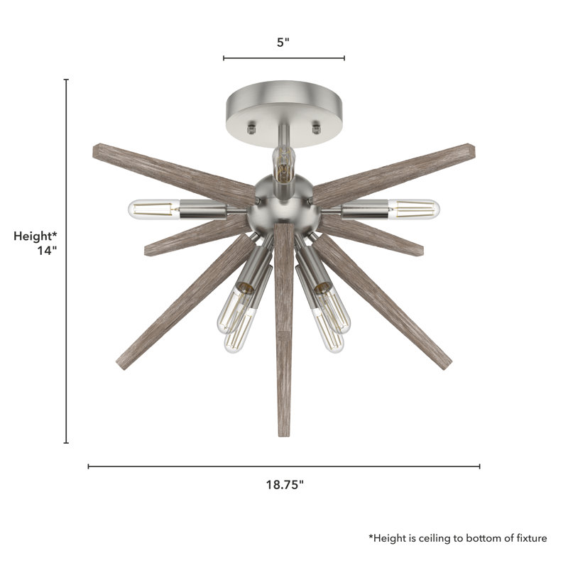 Hunter Jupiter Star 8 Light Semi-Flush Mount Ceiling Light Fixture, Brushed Nickel